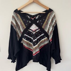 Free People Prairie Days Printed Lace-Trim Size M